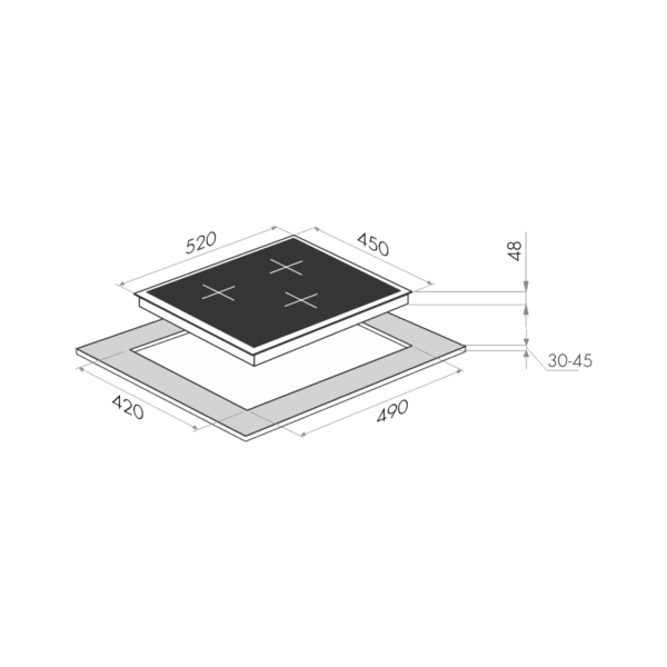 Индукционная варочная панель MAUNFELD MVI45.3HZ.3BT-BK-схема установки