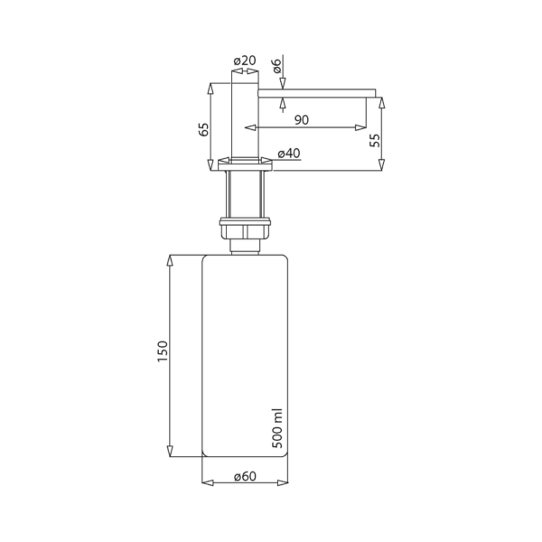 Дозатор встраиваемый в мойку Aquasanita DS-601 (черный)- схема